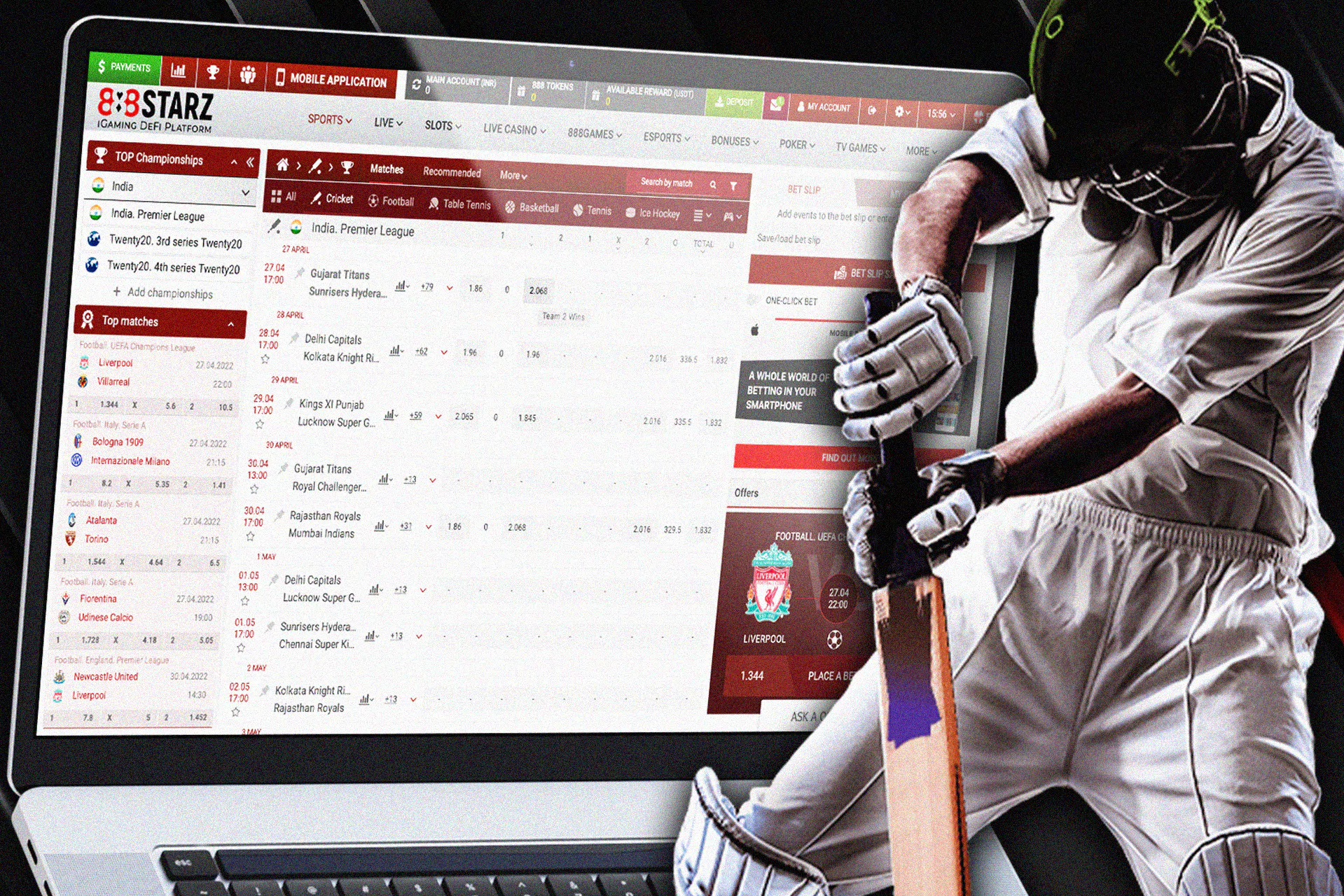 888starz has a wide range of cricket mathces and leagues.