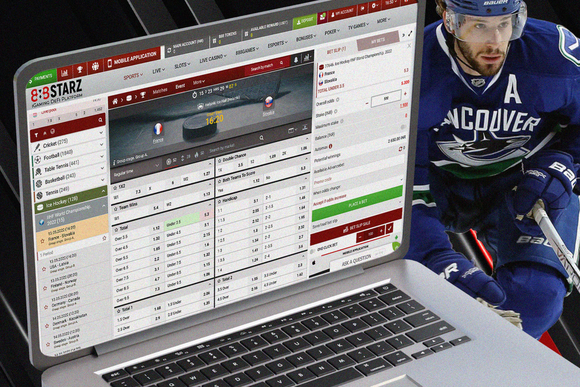 888starz offers betting on hockey in live.