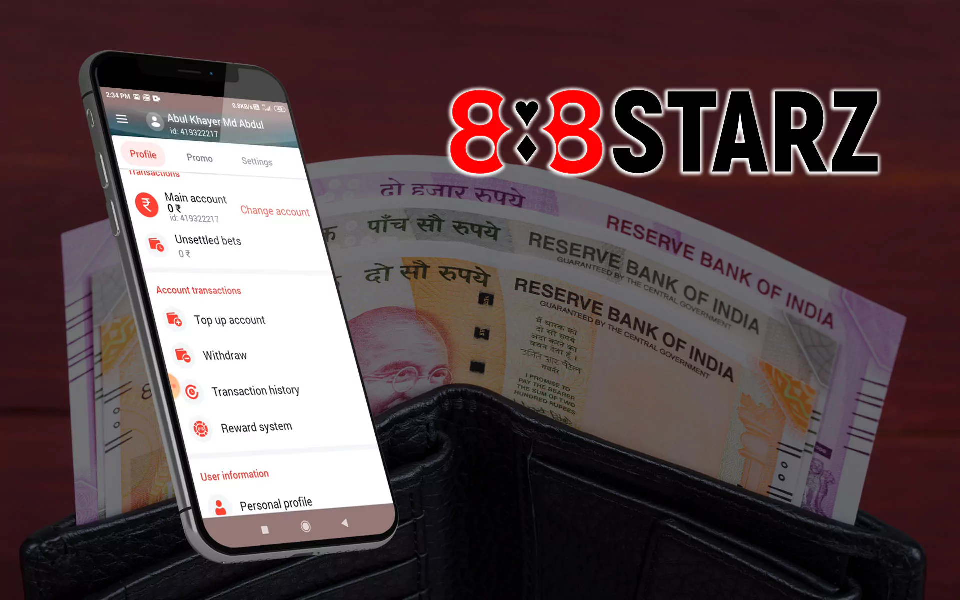 Go to the withdrawal section on the 888starz website.