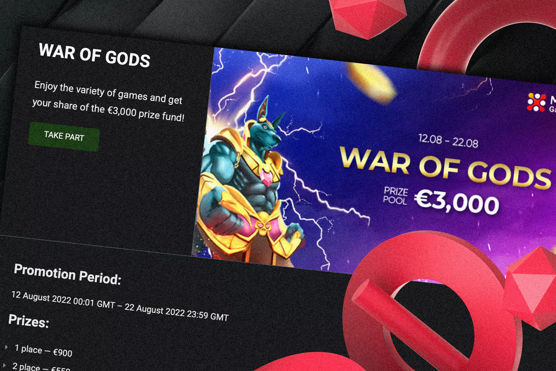 For War of Gods players 888Starz offers an extra bonus.
